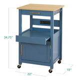 Best Choice Products Rolling Kitchen Island Cart, Single Door Cabinet w/Drawer, Sliding Tray, Hidden Outlet, Hooks, & Lockable Wheels - Slate Blue Best Choice Products