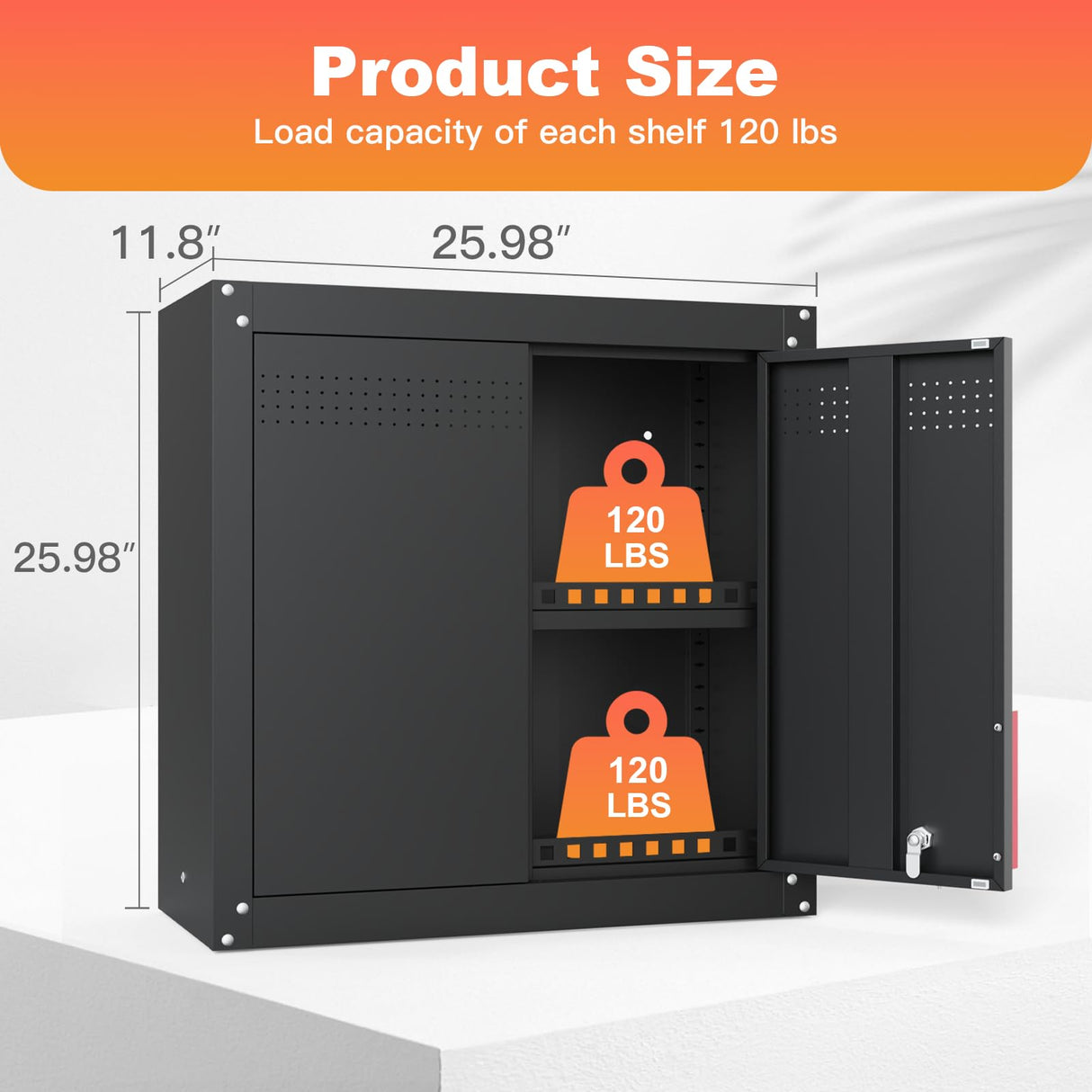 Kelueo Garage Wall Cabinet, Metal Wall Cabinet with Lockable Doors,26" Tall Wall Cabinet with Adjustable Shelf,Garage Storage Cabinets Shelf with Anti-Fall Rails for Garage,Storage Room Kelueo