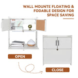 ARTETHYS Wall Mounted Desk with LED Light Multifunctional Fold Down Laptop Computer Table Writing Workstation with Storage Compartments Space Saving for Home Office ARTETHYS