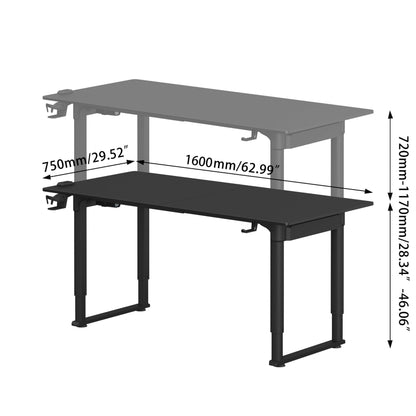 Panana Standing Desk with Dual Motors 4 Legs Lift, 63'' x 29.5" Electric Sit Stand up Desk Height Adjustable Home Office Table with Splice Board, Computer Desk Memory Preset, Black - WoodArtSupply