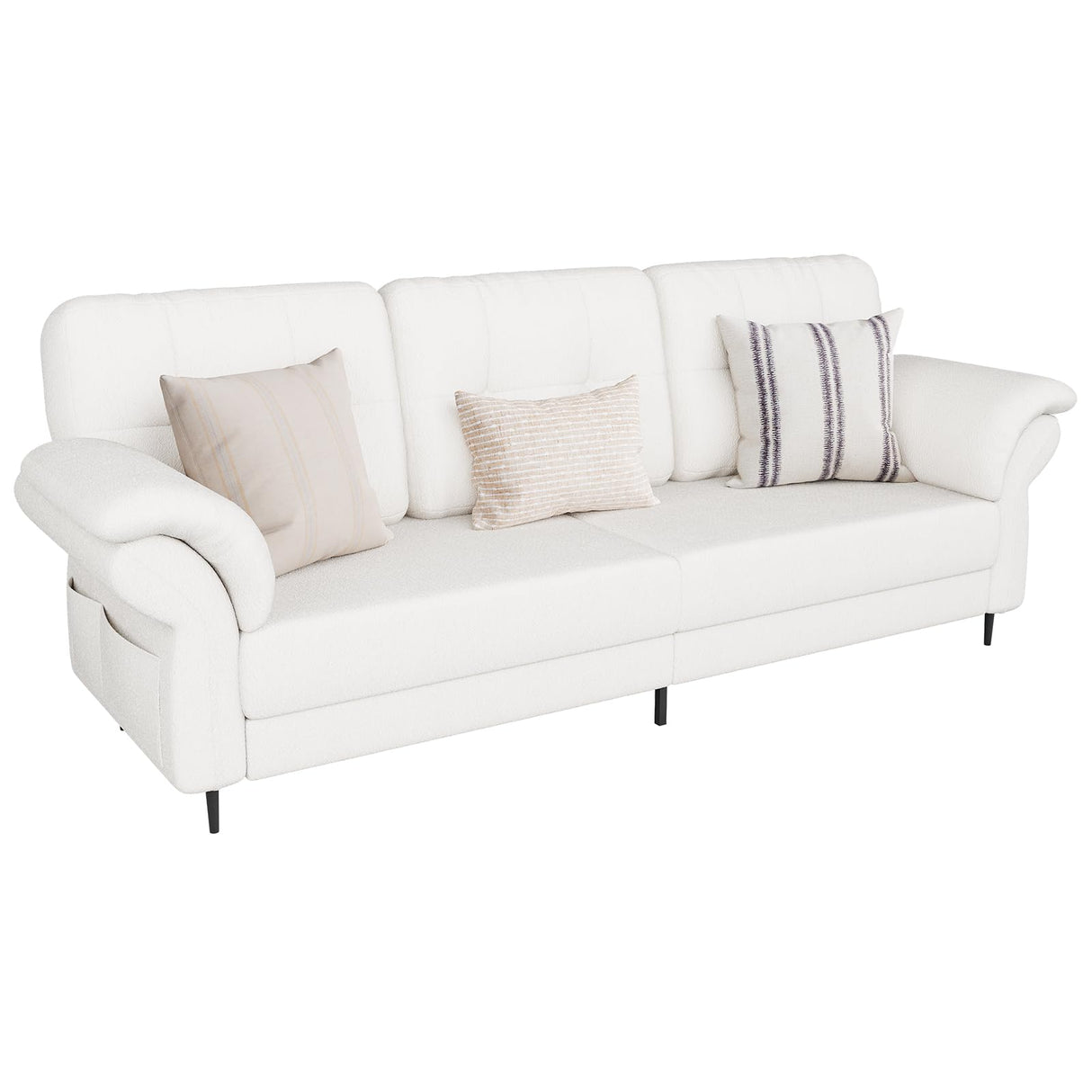 GarveeHome 83.5" Sofa for Living Room,Modern Sofa Couch- 3 Seater Sofa with Removable Pillows,Comfy Sofa Couch with Wide Seats,Teddy Fleece Sofa,Couch for Living Room Apartment Lounge,White GarveeHome