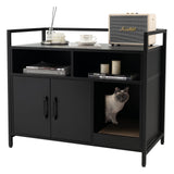 Giantex Cat Litter Box Enclosure - Cat Washroom Hidden Furniture with Front Entry, Cat Scratcher, 2-Door Storage Cabinet, 2 Compartments, Air Vents, Metal Frame, Wooden Pet Crate House (Black) Giantex