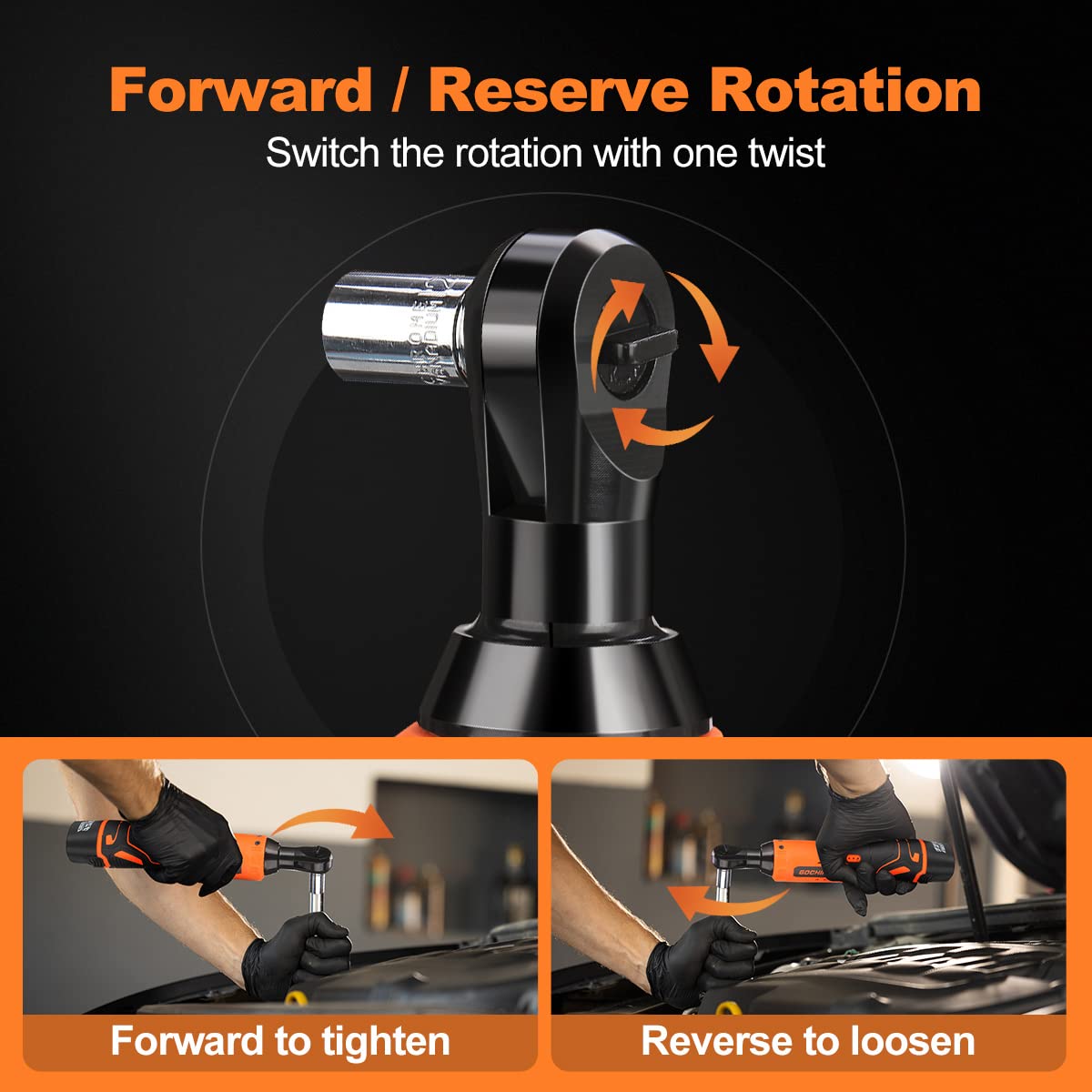 GOCHIFIX 12V Electric Cordless Ratchet Wrench Set 50Ft-lbs Ratchet Wrench with Quick Sleeve Replacement and LED Light GOCHIFIX