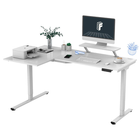 FLEXISPOT L Shaped Standing Desk Electric Corner Gaming Table with Monitor Shelf, Dual Motors, USB Charging Port, Adjustable Computer Workstation for Home, Office, Gamer, Studio, 63x40in White FLEXISPOT