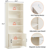 RWYHG 70in Tall Bookshelf 6 Tier Bookcase with Barn Doors and Adjustable Shelf, White Farmhouse Book Shelves with Storage Cabinet RWYHG