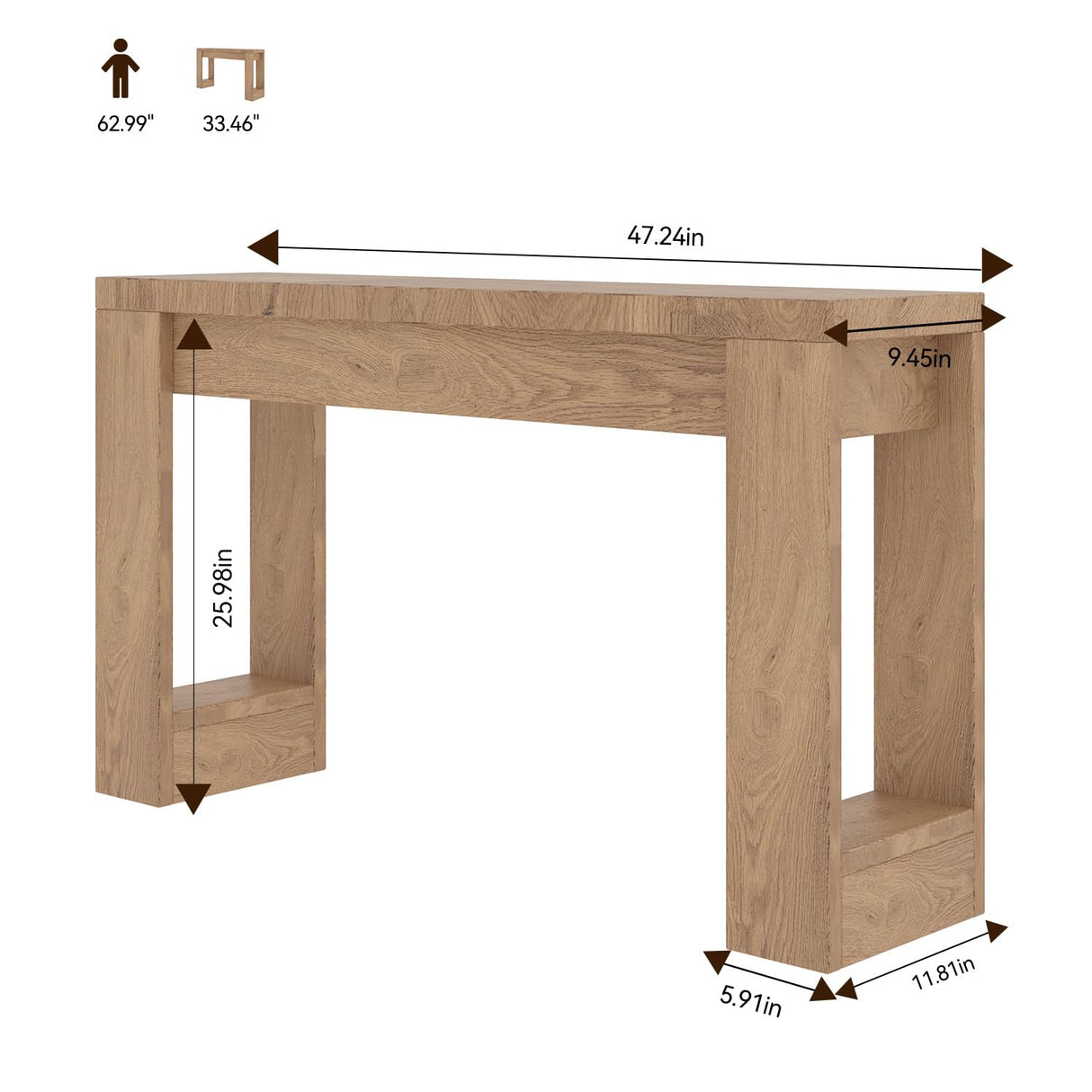 DRAWERHOM Console Table, Farmhouse Entryway Table with Thickened Base, Narrow Long Wood Sofa Table Behind Couch Table for Entrance, Hallway, Living Room DRAWERHOM