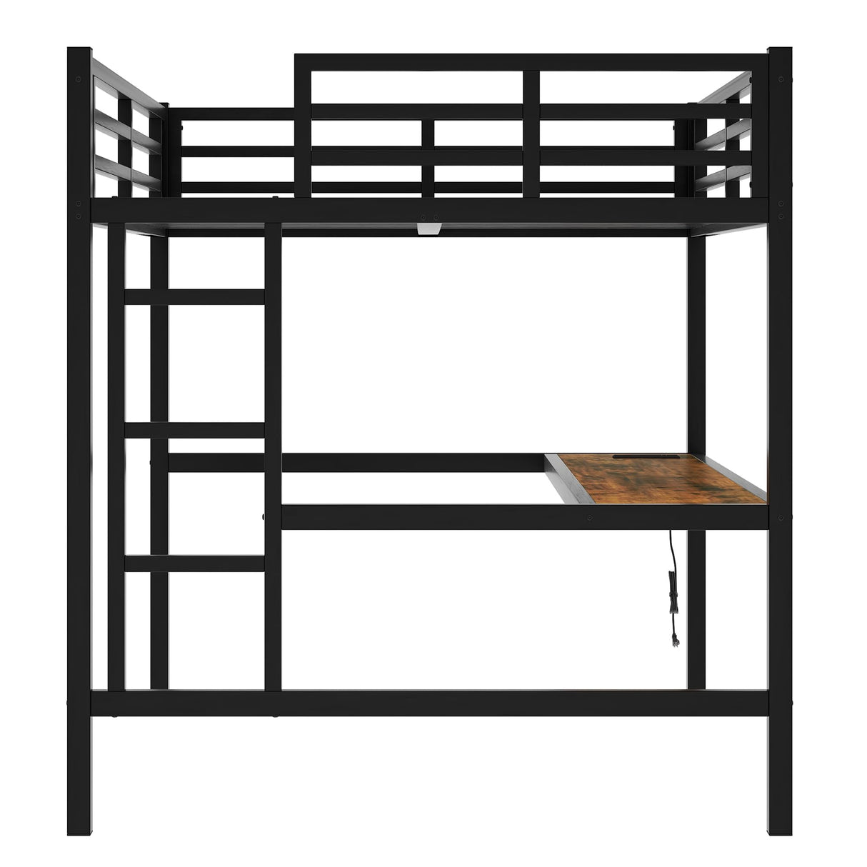 Bellemave Full Size Loft Bed with Desk, Metal Full Loft Bed Frame with Built-in Ladder, LED Loft Beds with Charging Station & Safety Guardrails for Kids, Teens, Adults, Black Bellemave