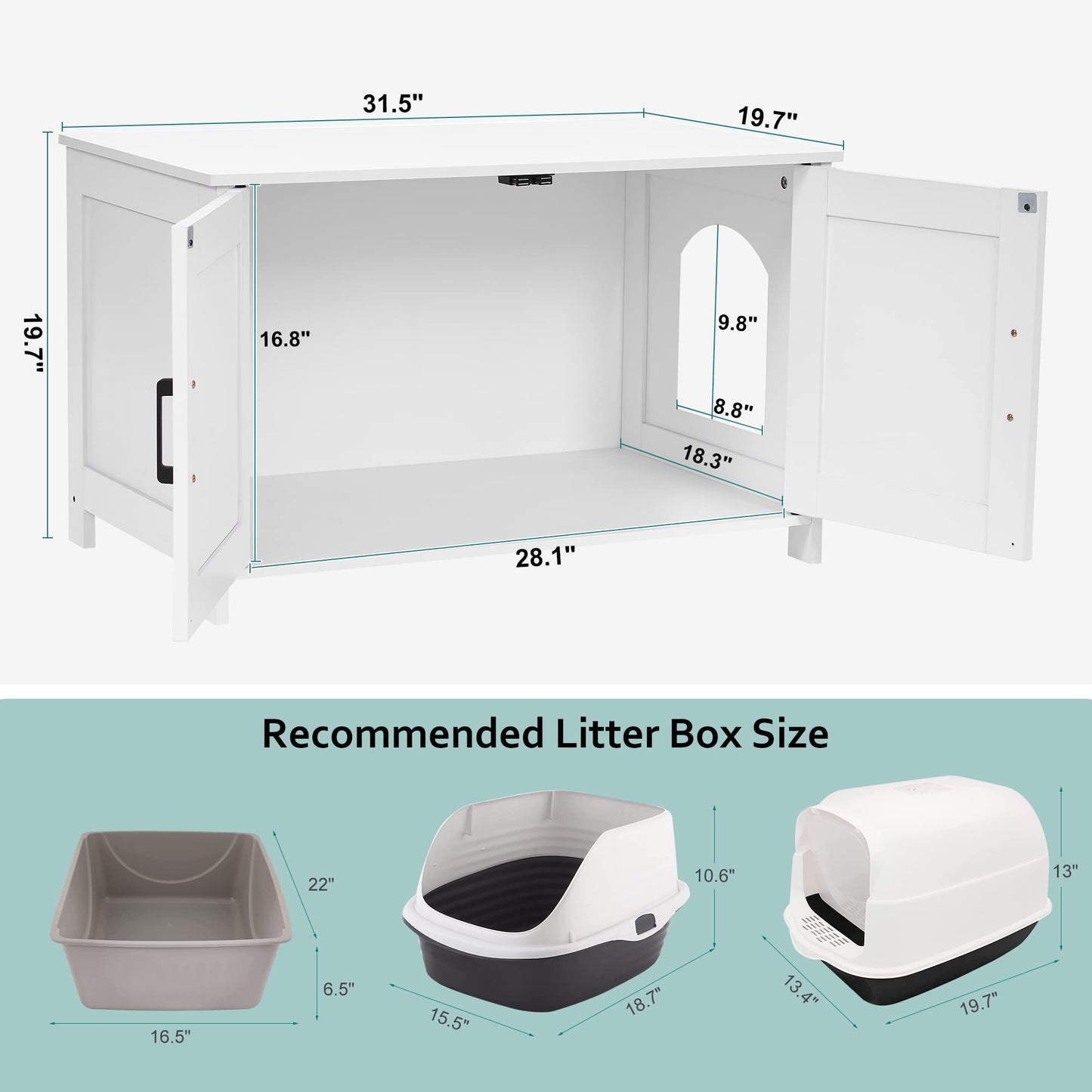 Homhedy Cat Litter Box Enclosure,Litter Box Furniture Hidden with Barn Door,Wooden Cat Washroom Furniture,Cat House,Fit Most of Litter Box,White - WoodArtSupply