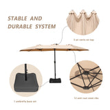Bigroof 15ft x 9ft Patio Double-Sided Umbrella with Base & Crank, Extra Large Rectangular Outdoor Umbrella for Patio, poolside Lawn & Garden, Beige Bigroof