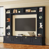 JIJIWANG Large Wall Unit Entertainment Center with Bookshelves for TVs Up to 78'', Modern TV Console with Cabinets and Open Shelves, 4-in-1 TV Stand with Golden Handles, Black, 104.2''W*81.2''H JIJIWANG