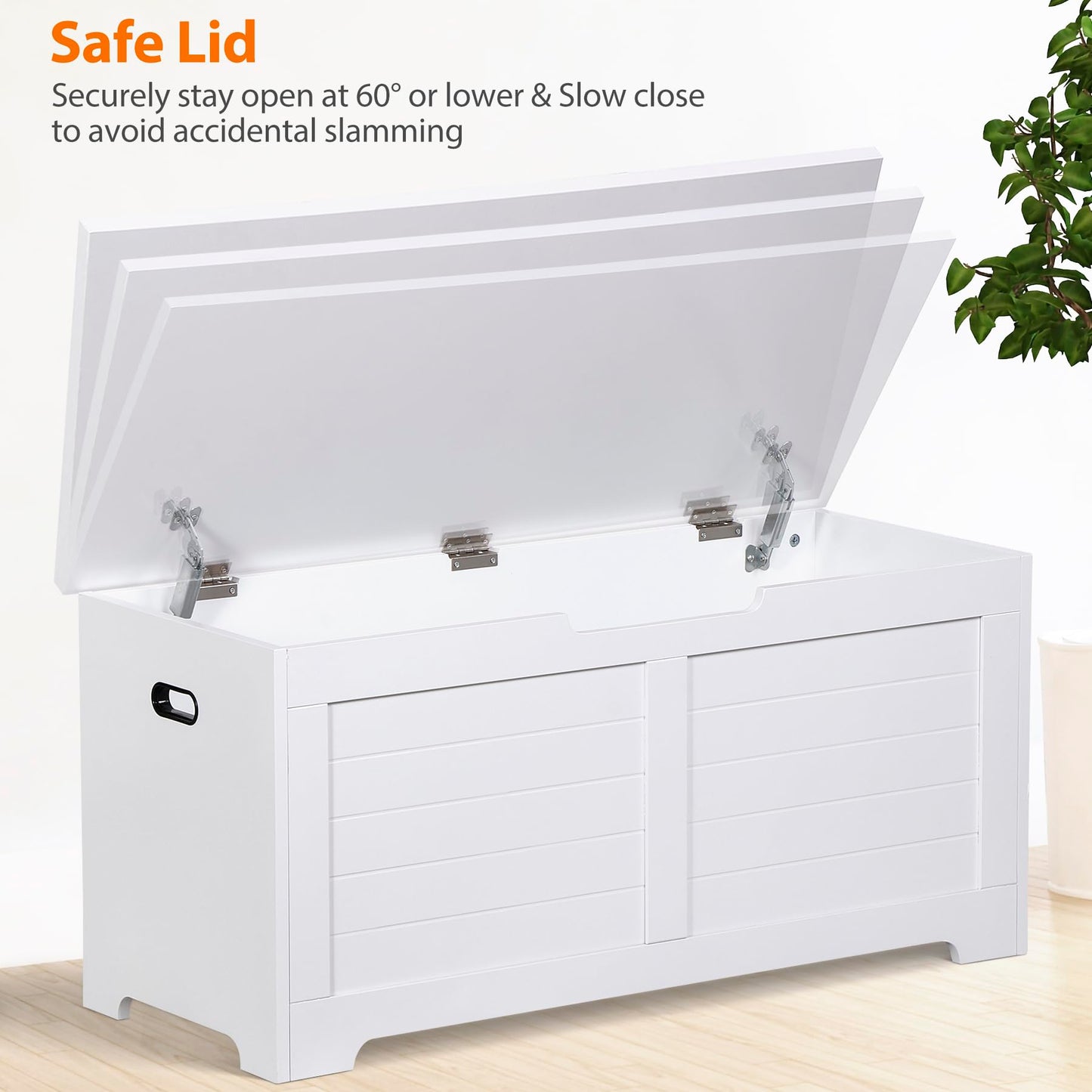 Epetlover Wooden Storage Chest Box with Flip-top Lid & Safety Hinge, 39.4 Inch Living Room Organizer, Bedroom Bench, White - WoodArtSupply