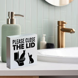 Farmhouse Please Close the Lid Wooden Box Sign Cat Bathroom Wood Block Tabletop Sign Decorative Desk Sign Home Toilet Shelf Decor 5 X 5 Inches Mukjyuyi