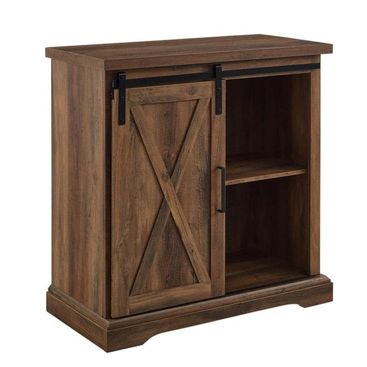 Walker Edison Abbey Modern Farmhouse Sliding X Barn Door Accent Console, 32 Inch, Rustic Oak