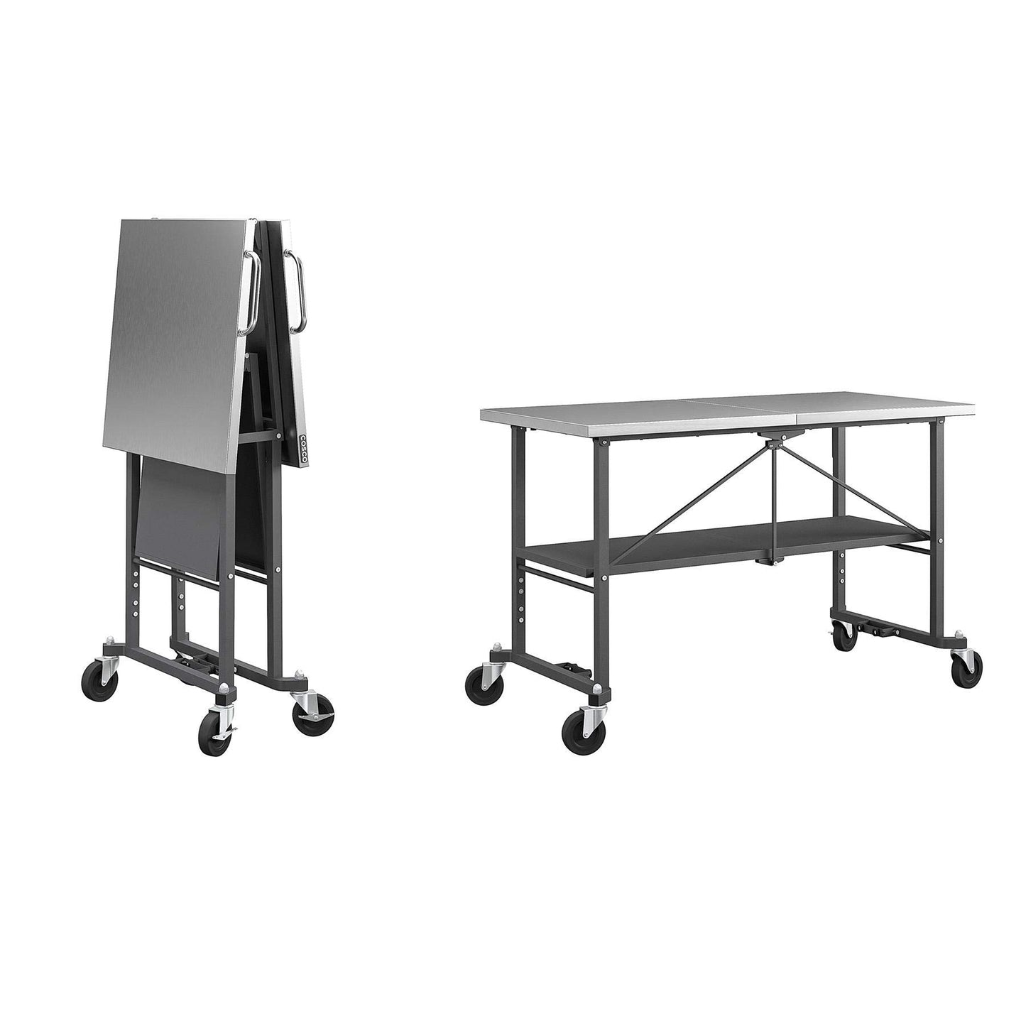 COSCO SmartFold Portable Workbench/Folding Utility Table with Locking Casters, 600 lb. Capacity, Stainless Steel Top