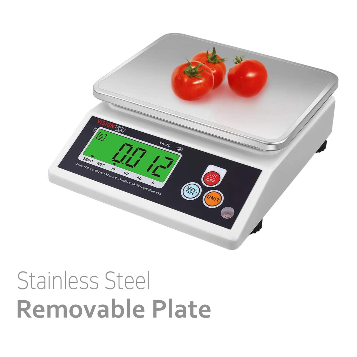 VisionTechShop VK-2D 0.1g Premium Food Kitchen Scale, Lb/Oz/Kg/g Switchable, Stainless Steel Plate Food Scale, Large LCD Display with Backlight, 12lb Max Capacity, 0.001lb Readability VisionTechShop