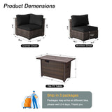 TANGJEAMER Patio Furniture Set 7 Pieces with 44" Fire Pit Table, Rattan Outdoor Sectional Conversation Sets, All Weather Outdoor Furniture Set with Cushions for Garden Lawn Balcony Porch Deck Black TANGJEAMER