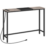 HOOBRO Narrow Console Table with Power Outlets, 44.9-Inch Sofa Table, Slim Behind Couch Table, Entryway Display Shelf, for Living Room, Foyer, Hallway, Greige and Black BG114UXG01 HOOBRO