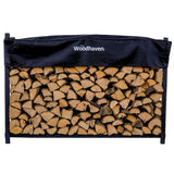 Woodhaven 6 Foot Black - Heavy Duty Made in the USA - Outdoor Cord Firewood Storage Log Rack With Seasoning Cover Set - Metal Firewood Rack With UV-Stable Powder Coat Woodhaven