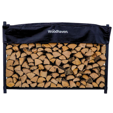 Woodhaven 6 Foot Black - Heavy Duty Made in the USA - Outdoor Cord Firewood Storage Log Rack With Seasoning Cover Set - Metal Firewood Rack With UV-Stable Powder Coat Woodhaven