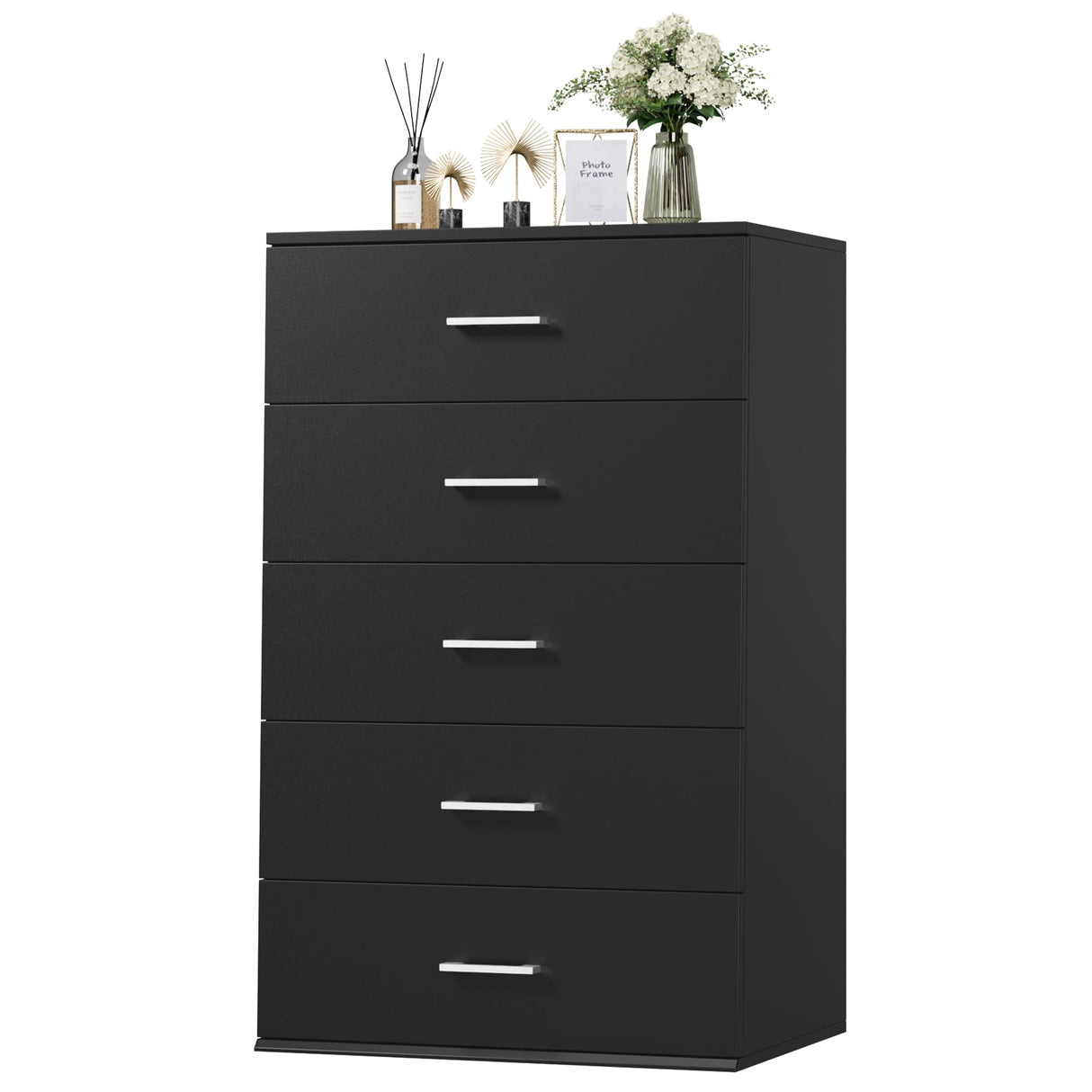 TTVIEW Tall Black Dresser, 5 Drawer Dressers with Large Capacity, Tall Dresser with Metal Handles, Chest of Drawers Cabinet Wood Dressers for Hallway Living Room TTVIEW