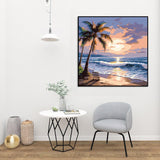 ARPADAMO Adults Beginners Paint by Number Kits,Coconut Tree Beach Sunset Scenic Painting by Number Kits On Canvas,Without Frame DIY Oil Painting Acrylic Paints, Home Wall Decor Gift 15.6×15.6in ARPADAMO