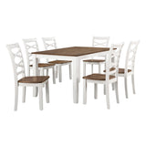 Lexicon Dining Table Set for 6 with Cross Back Chairs, 7 Piece Farmhouse Kitchen Table Set, Solid Wood Dining Room Table and Chairs Set of 6 for Home, Dining Room, Kitchen, Cherry/White Lexicon