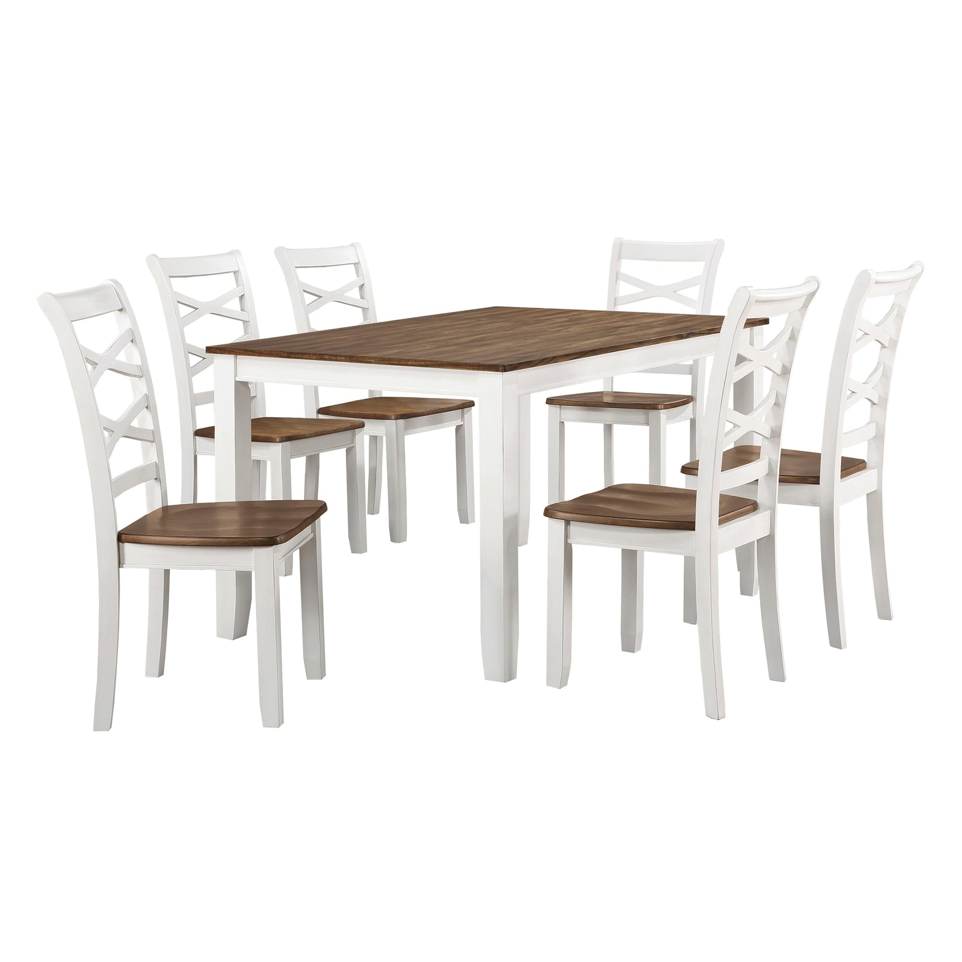 Lexicon Dining Table Set for 6 with Cross Back Chairs, 7 Piece Farmhouse Kitchen Table Set, Solid Wood Dining Room Table and Chairs Set of 6 for Home, Dining Room, Kitchen, Cherry/White - WoodArtSupply