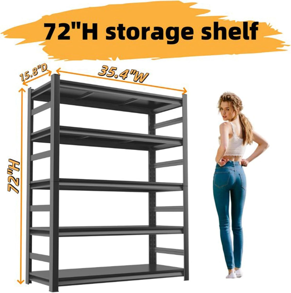 Office Shelf Organizer/Home Book Shelves/Metal Garage Shelving Unit, 5 Tiers, 3000 lbs Weight Capacity, Adjustable, Freestanding for Living Room/Garage/Basement Black (35.4" W*15.8" D*72" H) BEESTMUEBLE