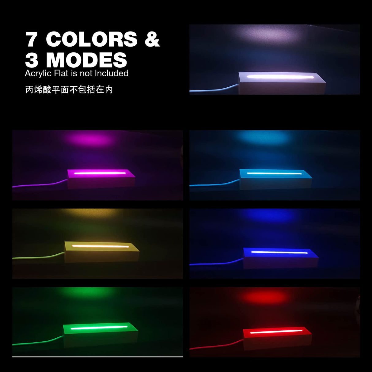 EATAKWARD 4 Pcs 5.9" Wood Rectangle Light Display Pedestal, Wooden LED Display Base Dimmable Colorful Lights Lamp Stand with USB Cable for Acrylic, Crystal, Night Light (Inner Slot, Square Base) EATAKWARD