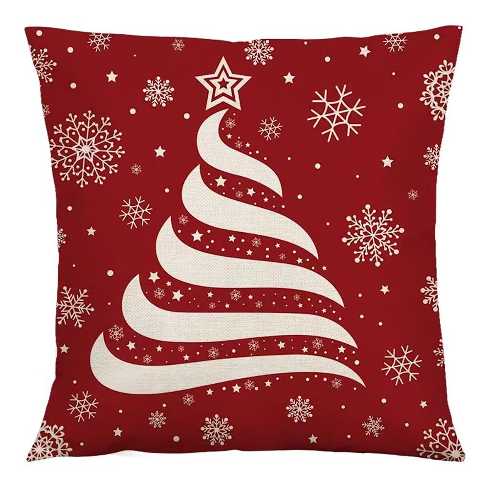HOMMES Christmas Throw Pillow Covers 18 x 18 Inch Set of 4 Holiday Decorations Winter Decorative Cotton Linen Fabric Pillowcase for Christmas Home Sofa Couch Décor HOMMES