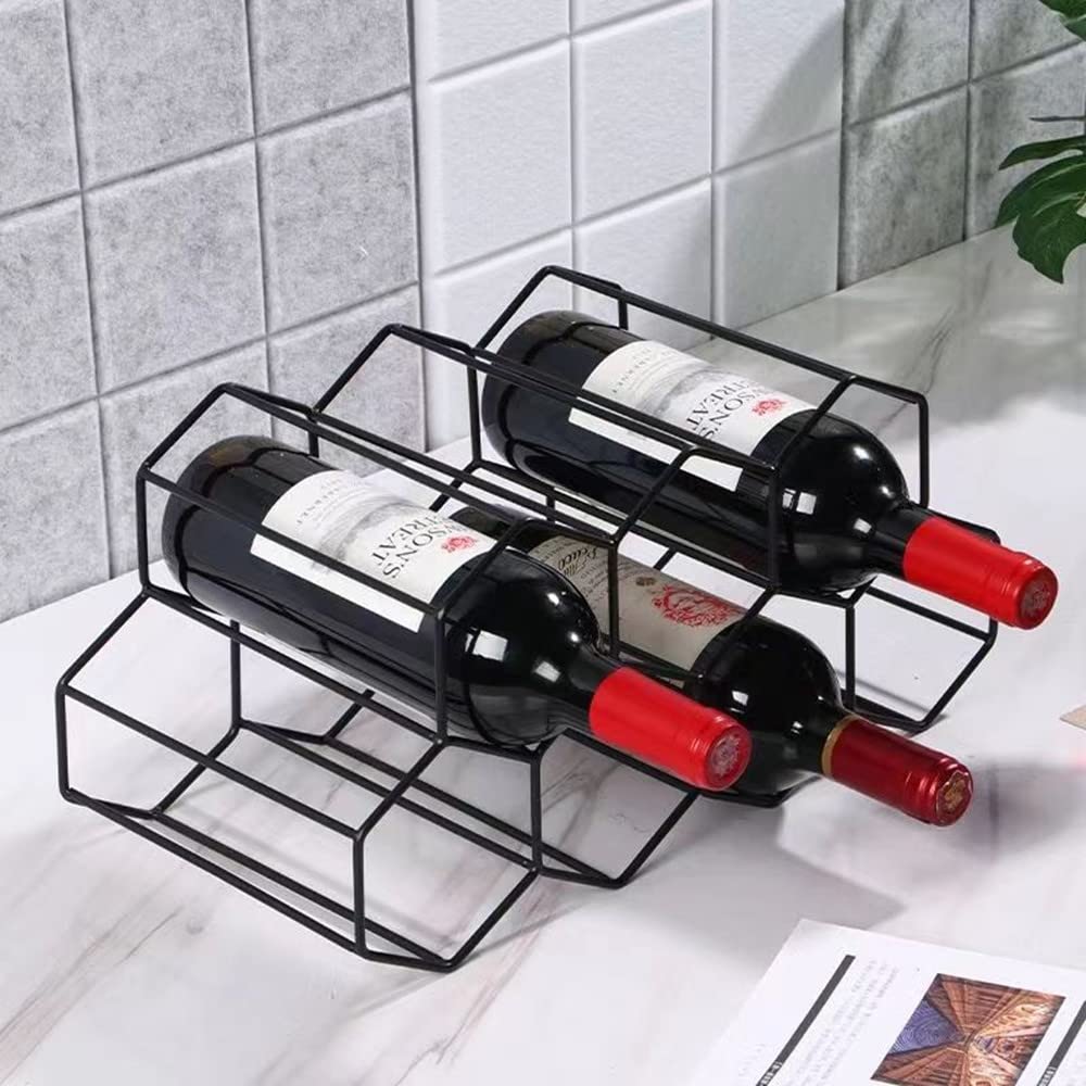 Countertop Wine Rack Freestanding, Small Metal Honeycomb Wine Holder Stand, Black 9 Bottle Organizer for Water Bottles, Tabletop Storage Rack for Home Kitchen Bar Handisen