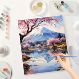 Landscape Paint by Numbers Kit for Adults - DIY Mount Fuji and Cherry Blossoms Lake Painting on Canvas 16x20 Inches, Acrylic Paint Set, Suitable for Beginners, Art for Home Decoration or Gifts DecorFriday