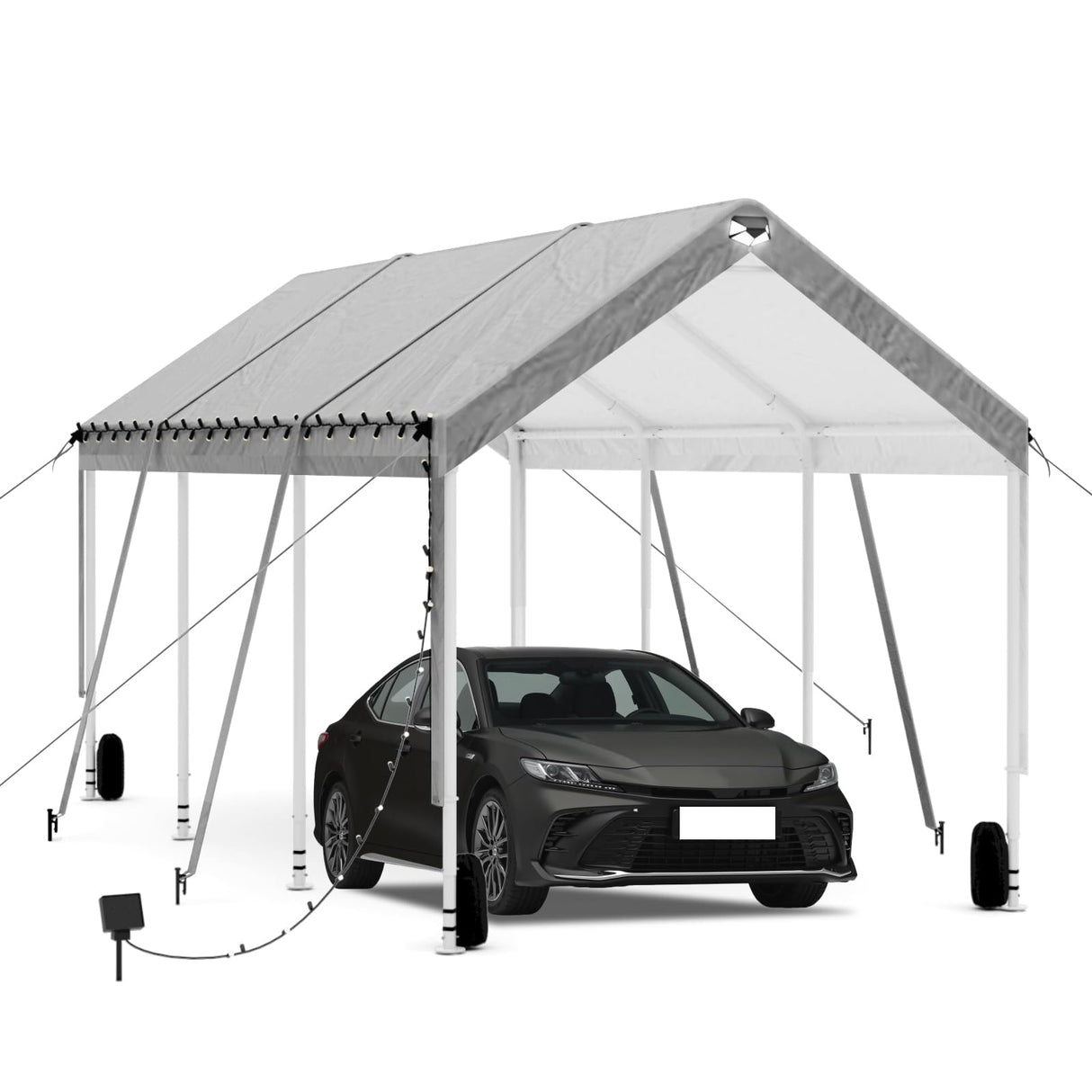 10 * 20 Heavy Duty Carport Canopy - Extra Large Portable Car Tent Garage with Adjustable Peak Height from 9.5ft to 11ft,Removable Roof &Side Walls for Car, SUV,Boats Sannwsg
