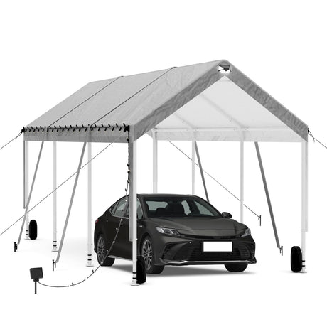 10 * 20 Heavy Duty Carport Canopy - Extra Large Portable Car Tent Garage with Adjustable Peak Height from 9.5ft to 11ft,Removable Roof &Side Walls for Car, SUV,Boats Sannwsg