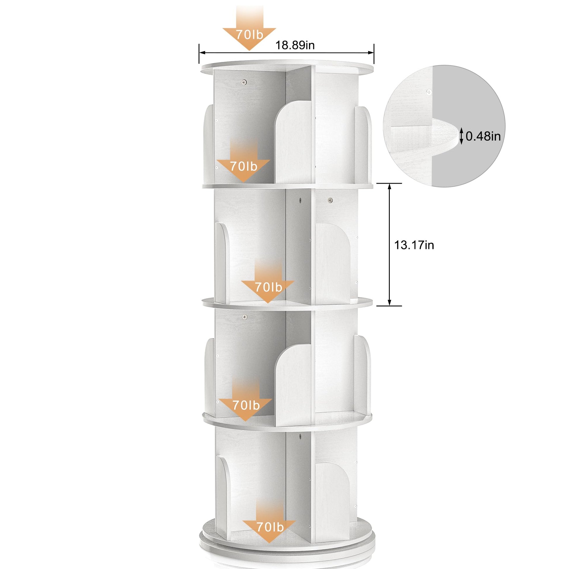 LAZEYARD 360° Rotating White Bookshelf - 4 Tier Floor Standing Storage Rack for Small Spaces - WoodArtSupply