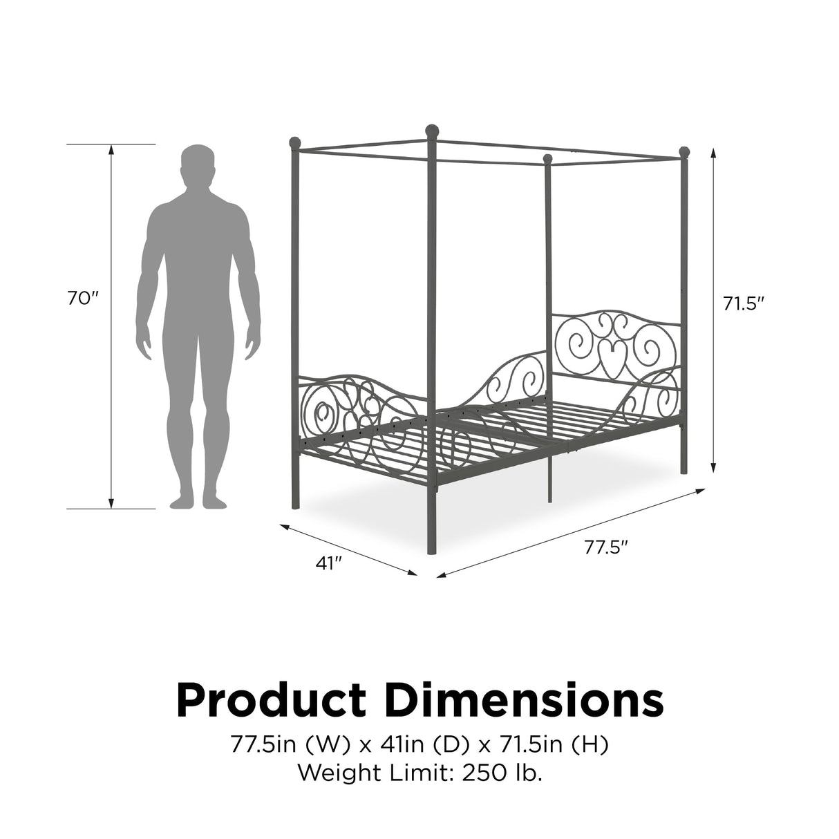 DHP 4020959 Sturdy Bed Frame, Twin, Pewter DHP