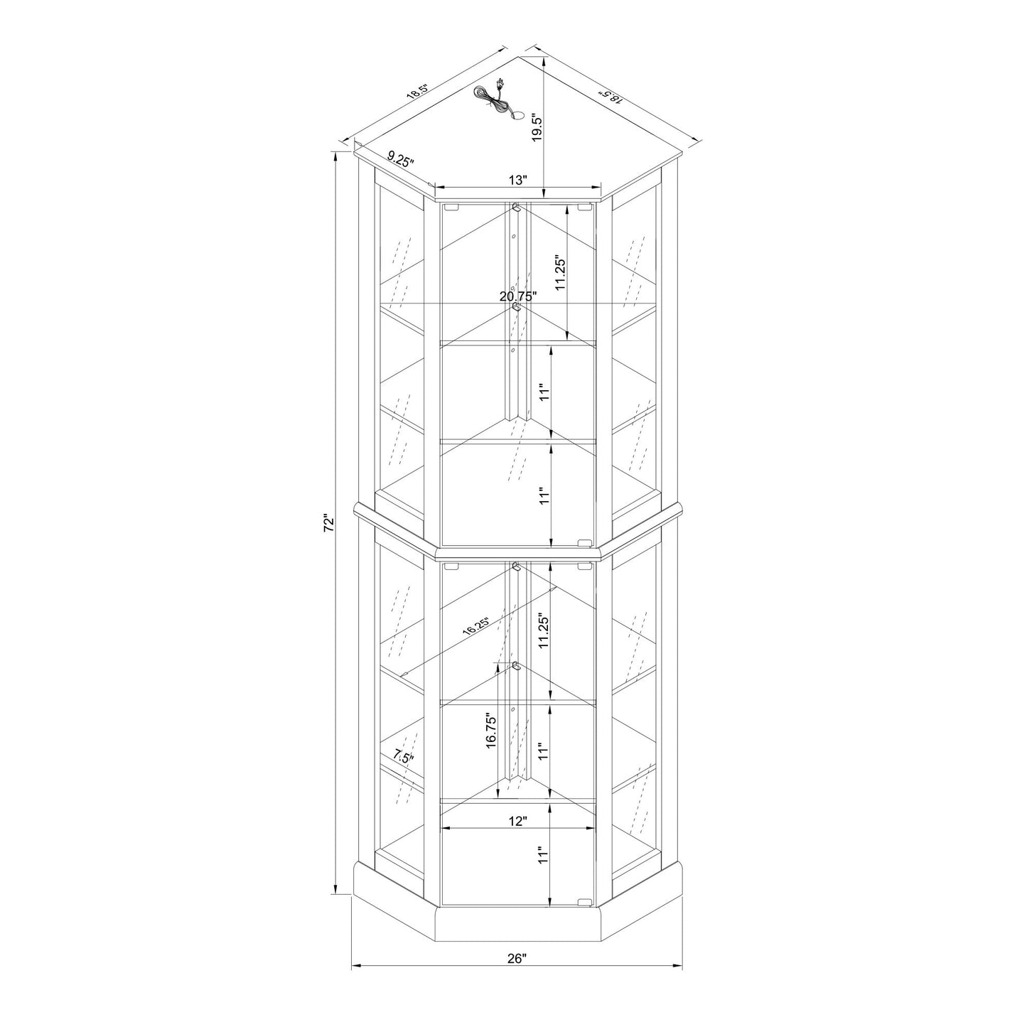 Tomkate Lighted Corner Display Curio Cabinet, Corner Curio Cabinet with Lights, 6 Shelf Corner Curio Display Cabinet with Lights, Mirrors and Adjustable Shelves for Living Room, Office, Bedroom (Oak)