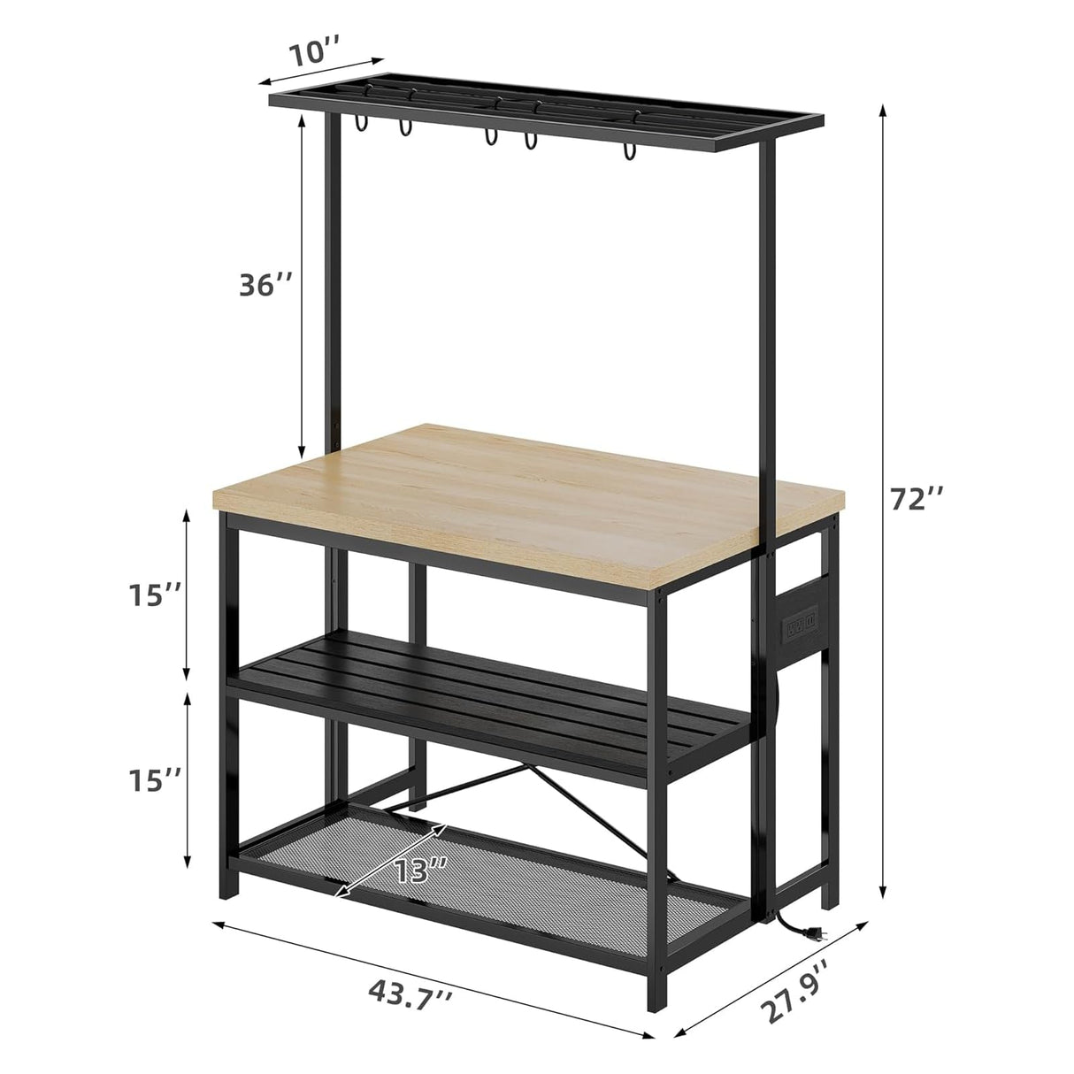 GarveeLife 42 Inch Kitchen Island,Bakers Rack Microwave Stand with 3 Tier Storage 5 Hooks,Metal Coffee Bar Table Multi Purpose Shelf for Dining Living Room 42x28x72 Inches GarveeLife