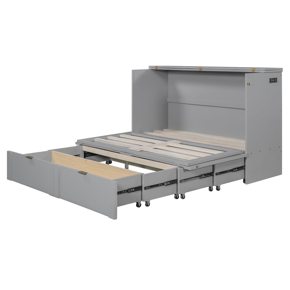 Harper & Bright Designs Queen Size Murphy Bed, Wood Queen Wall Bed with Drawer and a Set of Sockets & USB Ports, Pulley Structure Design, Gray Harper & Bright Designs