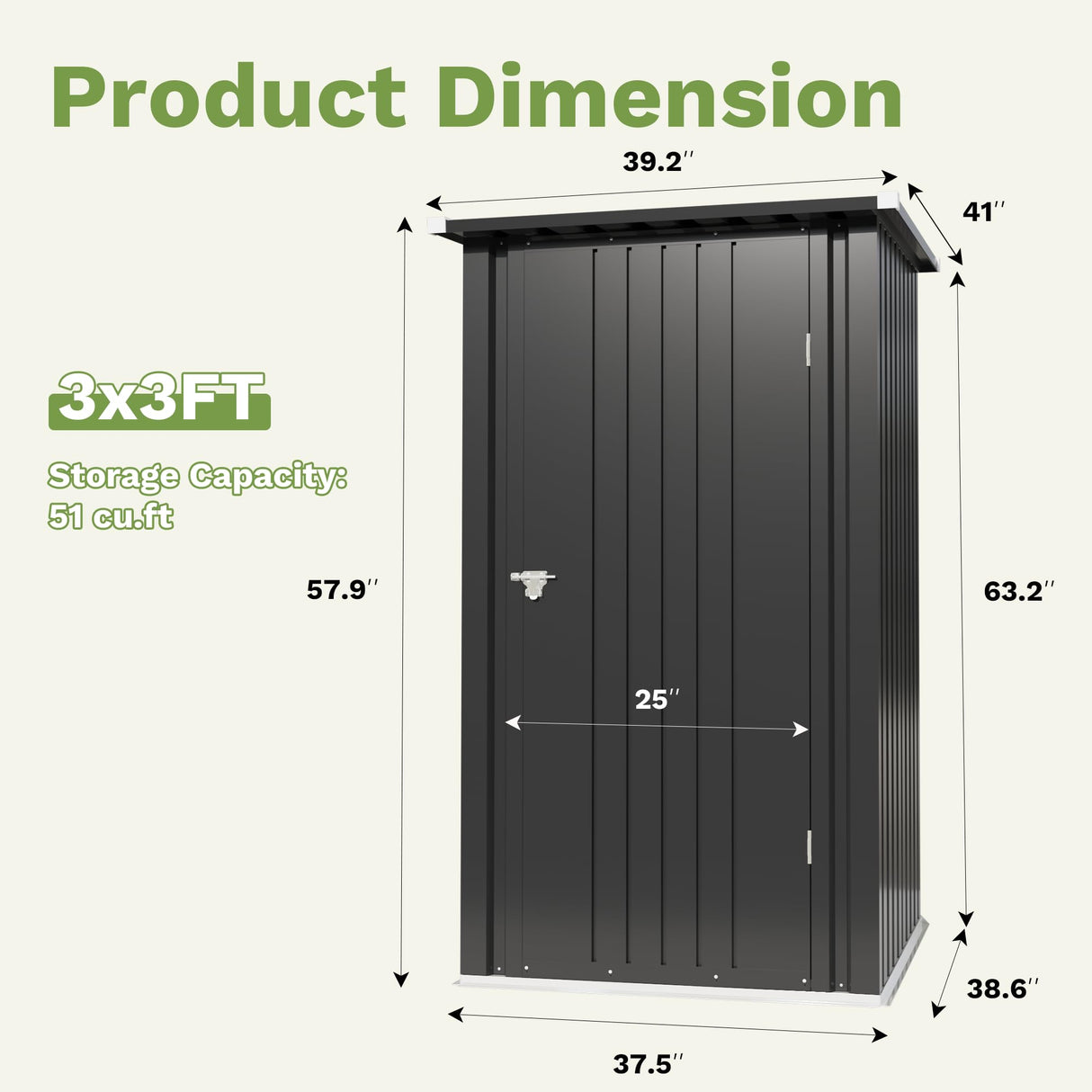 Devoko 3x3 FT Outdoor Storage Shed, Small Garden Tool Shed with Single Lockable Door, Metal Tool Storage Shed with Sloping Roof, Outside Shed for Backyard Patio Lawn, Black Devoko