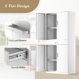 Athena Collection 4 Tier Metal Storage Cabinet with Drawer, 71" Garage Storage Cabinet with Adjustable Shelves, Lockable File Tool Tall Cabinet for Home Office Garage, White Athena Collection