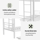 HomJoones Metal Bunk Bed with Trundle,Twin Over Twin Bunk Bed Frame with Ladder and Safety Rails for Triple Metal Bunk Can be Divided into Two beds (White) HomJoones