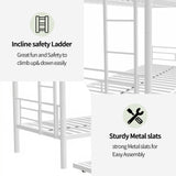 GNIXUU Twin Over Twin Metal Bunk Bed with Trundle, Heavy Duty Sturdy Beds Frame with Side Ladder, Convertible Bunkbed Safety Guardrails, No Box Spring Needed, White GNIXUU