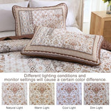 WONGS BEDDING Brown Quilt Set Queen Size,Bobo Floral Bedspread Coverlet Set, 3 Pieces Bohemian Patchwork Floral Pattern Bedspreads Bedding Quilt Set for All Seasons (96"x90") WONGS BEDDING