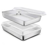 E-far Stainless Steel Baking Pan with Lid, 12⅓ x 9¾ x 2 Inch Rectangle Sheet Cake Pans with Covers Bakeware for Cakes Brownies Casseroles, Non-toxic & Healthy, Heavy Duty & Dishwasher Safe - Set of 2 E-far