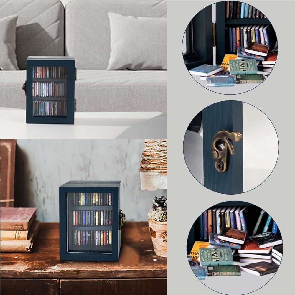 Anxiety Bookshelf Mini Bookshelfs, Anxiety Mini Bookshelf for mini books Ornament, Shake Away Your Anxiety Miniature Book Library with 60pcs Books for Book Lovers Home Room Office Decor (Blue) Rxsdeni