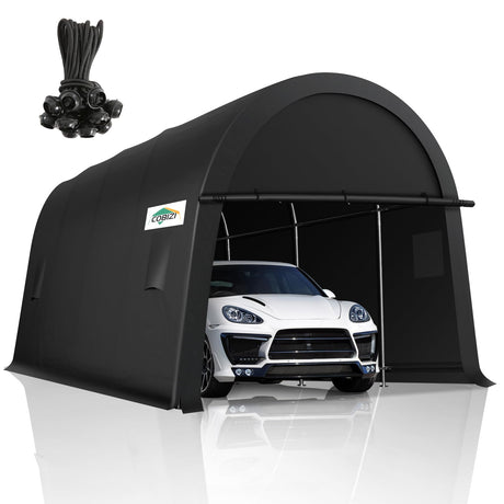 COBIZI Carports 10x20 Heavy Duty Portable Garage with All-Steel Metal Frame & Vents, Round Style Anti-Snow Waterproof Car Canopy Portable Carport Canopy Outdoor Storage Shelter for Car, Boat, Truck COBIZI