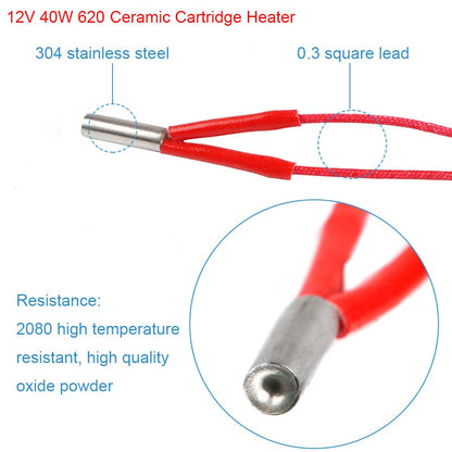 MakerHawk 5pcs Aluminum Heater Block for MK7 / MK8 3D Printer and 5pcs NTC 3950 100K Thermistor with 1 Meter Wiring and 5pcs 12V 40W 620 Ceramic Cartridge Heater for 3D Printer - WoodArtSupply