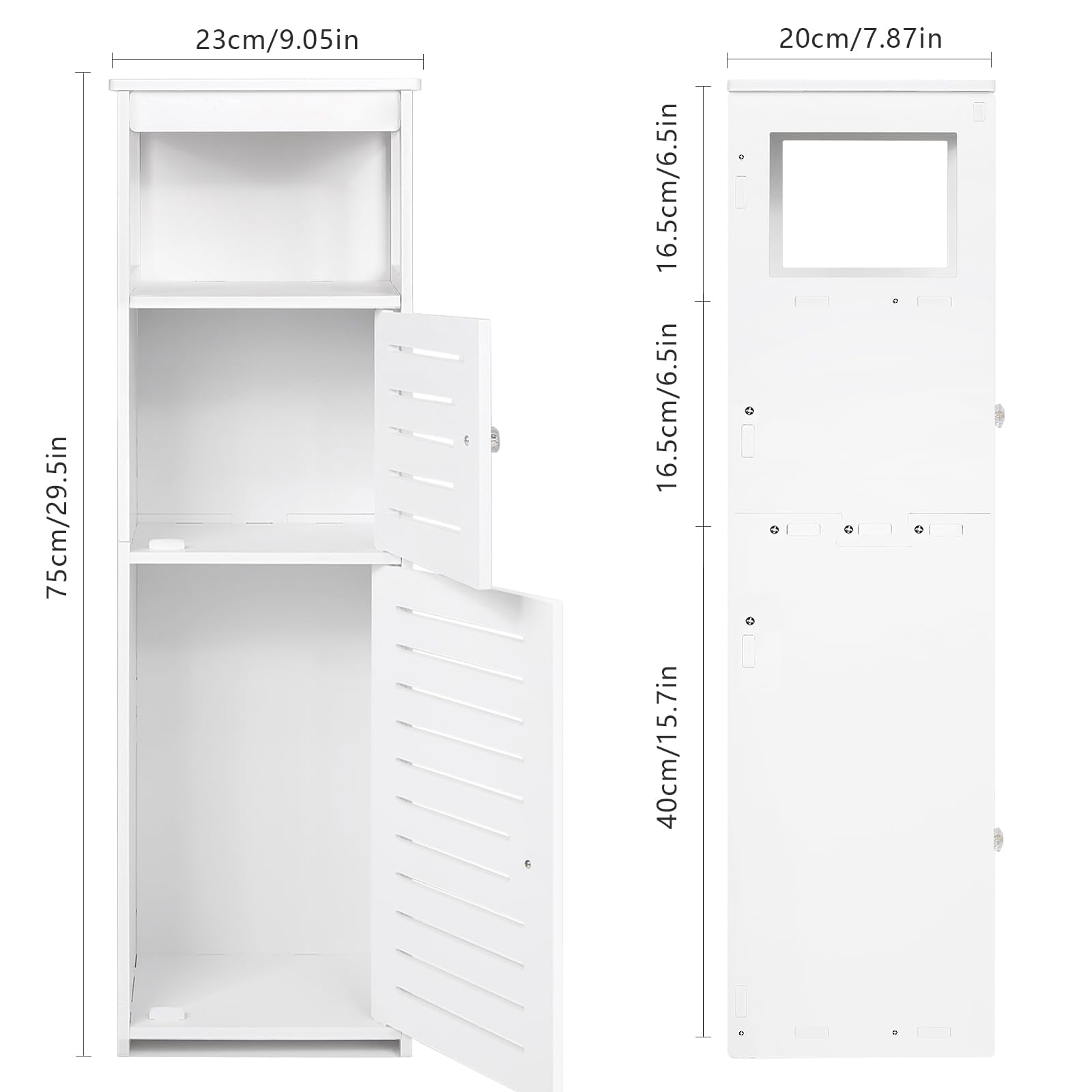 VOGGV Bathroom Storage Cabinet, Bathroom Floor Cabinet Freestanding 1 Doors and Shelves for Home Kitchen, Living Room and Hallway, 29.5 * 8.66 * 7.87in, White - WoodArtSupply