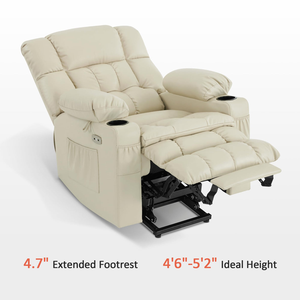 MCombo Dual Motor Small Power Lift Recliner Chair for Elderly, Lay Flat Lift Chair with Heat and Massage, Petite Lift Chair, Cup Holders, Faux Leather 7893 (Cream White, Small) MCombo